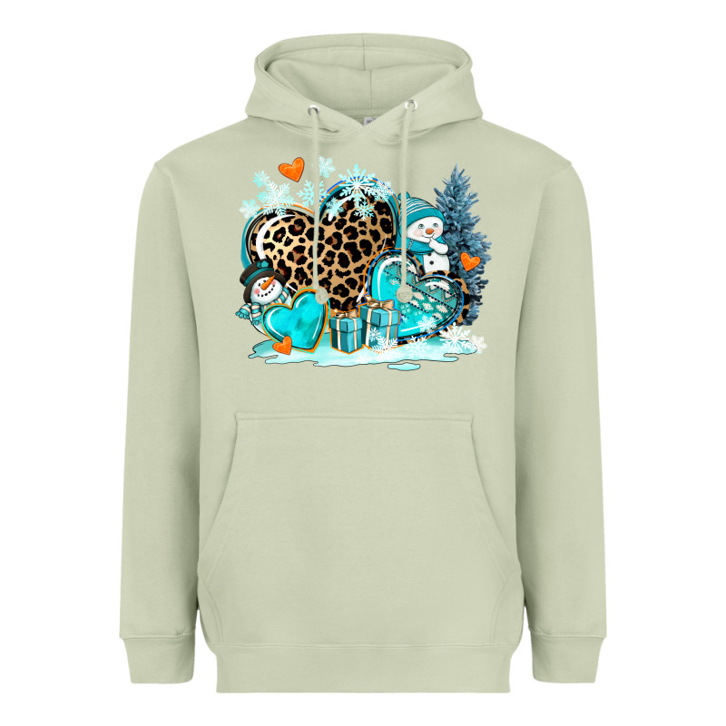 Winter Hearts With Snowmans Heavyweight Hoodie by AdoDesignShop | Teevron