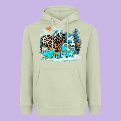 Winter Hearts With Snowmans Heavyweight Hoodie Designed By Adodesignshop