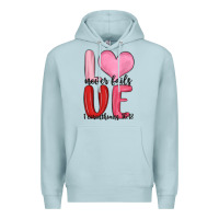 Blue Mist love never fails valentine s day Premium Hoodie - MaliasSmallBusiness