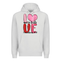 Dove Grey love never fails valentine s day Premium Hoodie - MaliasSmallBusiness