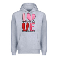 Heather Grey love never fails valentine s day Premium Hoodie - MaliasSmallBusiness