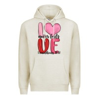 Oatmeal Heather love never fails valentine s day Premium Hoodie - MaliasSmallBusiness