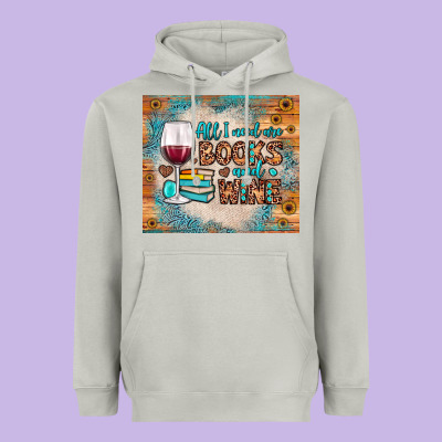 All I Need Are Books And Wine Heavyweight Hoodie Designed By Jahusdesignshop