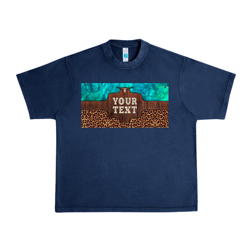 Preview Custom Name Turquoise Stone Leopard Bull Skull License Plate Urban Heavy Tee by Artiststas | Teevron