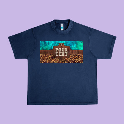 Preview Custom Name Turquoise Stone Leopard Bull Skull License Plate Urban Heavy Tee Designed By Artiststas