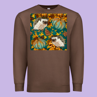Hedgehog And Pumpkins Seamless Pattern Premium Sweatshirt Designed By Bundleandbundleshop