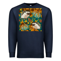 Navy hedgehog and pumpkins seamless pattern Premium Sweatshirt - BundleAndBundleShop