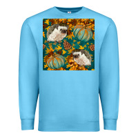 Ocean Blue hedgehog and pumpkins seamless pattern Premium Sweatshirt - BundleAndBundleShop