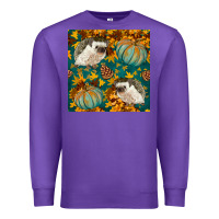 Purple hedgehog and pumpkins seamless pattern Premium Sweatshirt - BundleAndBundleShop