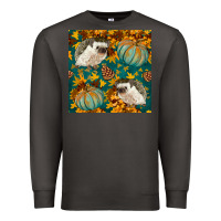 Smoke hedgehog and pumpkins seamless pattern Premium Sweatshirt - BundleAndBundleShop