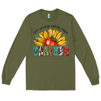Army Green teacher with sunflower Long Sleeve Tee - texasbilliewilder