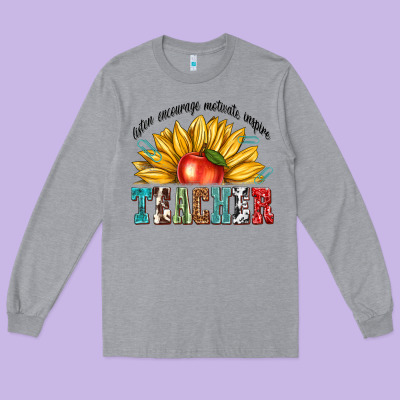 Long Sleeve Tee teacher with sunflower