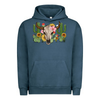 Pigment Midnight Navy bull skull with cactus Urban Hoodie - MaliasSmallBusiness