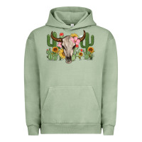Pigment Oil Green bull skull with cactus Urban Hoodie - MaliasSmallBusiness