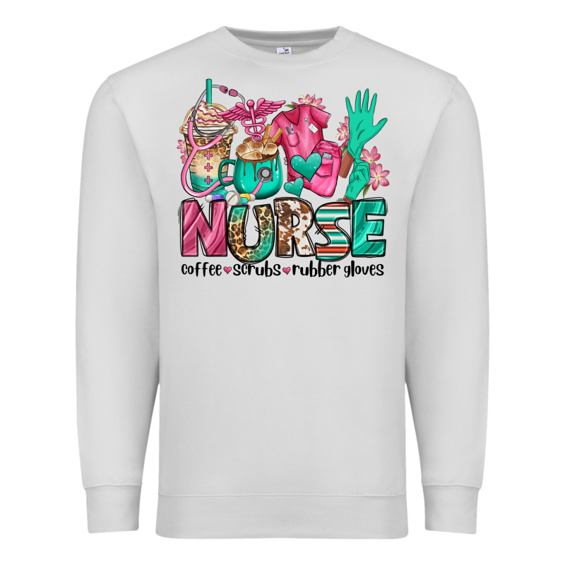 Nurse Coffee Scrubs Rubber Gloves Premium Sweatshirt by Jasminsmagicworld | Teevron