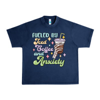 Navy fueled by iced coffee and anxiety Urban Heavy Tee - MaliasSmallBusiness