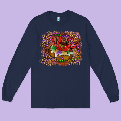 Long Sleeve Tee Mardi gras king cake crawfish