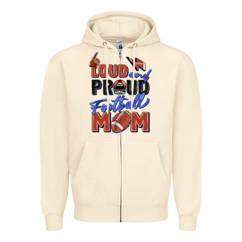 Loud And Proud Football Mom Zipper Hoodie by Zillion Design Studio | Teevron