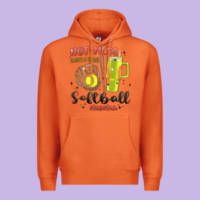 Hot Mess Always Stressed Softball Mama Stanley Cup Premium Hoodie Designed By Maliassmallbusiness