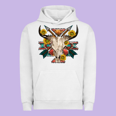Aztec Western Bull Skull Urban Hoodie Designed By Nancycooperartshop