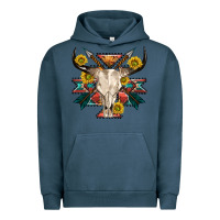 Pigment Midnight Navy aztec western bull skull Urban Hoodie - NancyCooperArtShop