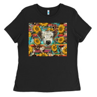 Black white Scottish calf and sunflowers Ladies Tee - BarkalooDesign