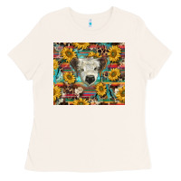 Bone white Scottish calf and sunflowers Ladies Tee - BarkalooDesign