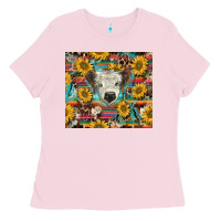 Bubblegum Pink white Scottish calf and sunflowers Ladies Tee - BarkalooDesign