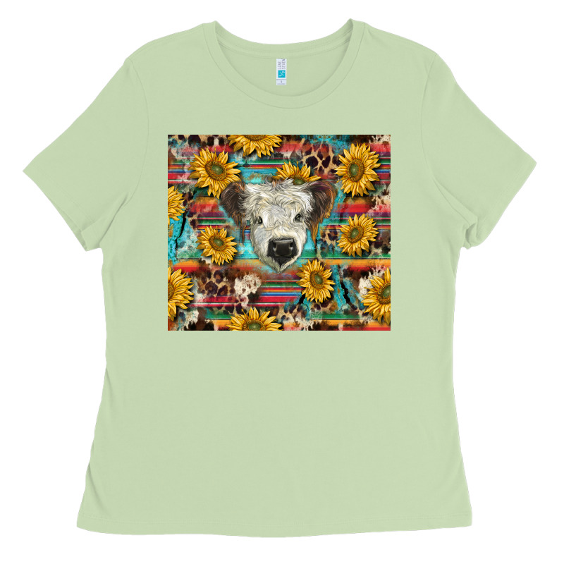 White Scottish Calf And Sunflowers Ladies Tee by BarkalooDesign | Teevron