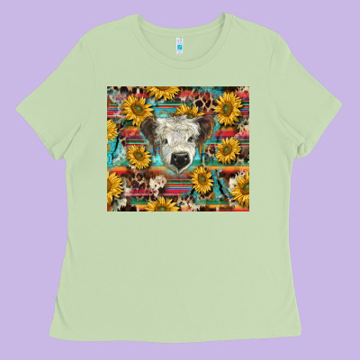 White Scottish Calf And Sunflowers Ladies Tee Designed By Barkaloodesign