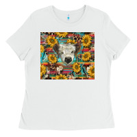 White white Scottish calf and sunflowers Ladies Tee - BarkalooDesign