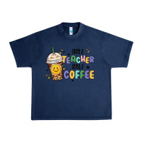 Navy half teacher half coffee Urban Heavy Tee - MaliasSmallBusiness