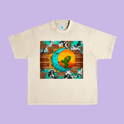 Sunflower Desert Cactus Turquoise Crescent Urban Heavy Tee Designed By Artiststas