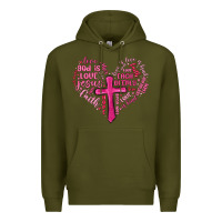 Army Green jesus is love heart cross valentines day Premium Hoodie - MaliasSmallBusiness