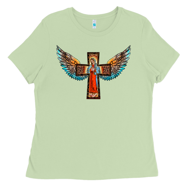 Our Lady Of Guadalupe Cross With Wings Ladies Tee by BarkalooDesign | Teevron
