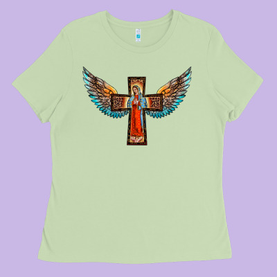 Our Lady Of Guadalupe Cross With Wings Ladies Tee Designed By Barkaloodesign