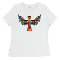 White our lady of guadalupe cross with wings Ladies Tee - BarkalooDesign