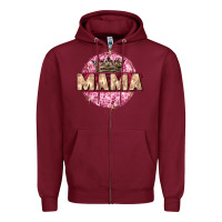 Burgundy mama with round leopard Zipper Hoodie - Zillion Design Studio