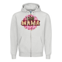 Dove Grey mama with round leopard Zipper Hoodie - Zillion Design Studio