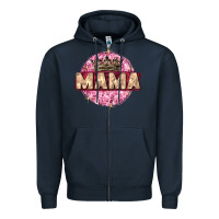 Navy mama with round leopard Zipper Hoodie - Zillion Design Studio