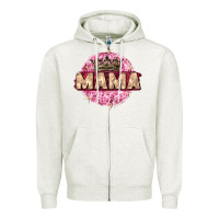 Oatmeal Heather mama with round leopard Zipper Hoodie - Zillion Design Studio