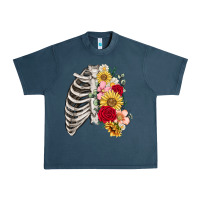 Midnight Navy floral ribcage Urban Heavy Tee - MaliasSmallBusiness
