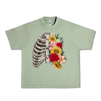Oil Green floral ribcage Urban Heavy Tee - MaliasSmallBusiness