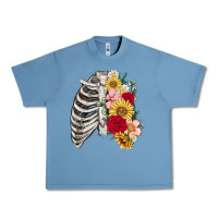 Pebble Blue floral ribcage Urban Heavy Tee - MaliasSmallBusiness