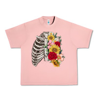 Salmon floral ribcage Urban Heavy Tee - MaliasSmallBusiness
