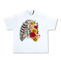 White floral ribcage Urban Heavy Tee - MaliasSmallBusiness