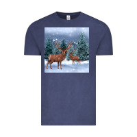 Vintage Denim winter deer Vintage Tee - BarkalooDesign