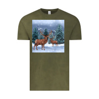 Vintage Olive winter deer Vintage Tee - BarkalooDesign