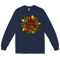 Navy juneteenth leopard sunflower Long Sleeve Tee - Zillion Design Studio