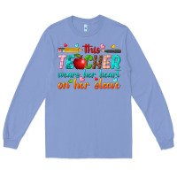 Colony Blue this teacher wears her heart on her sleeve Long Sleeve Tee - texasbilliewilder